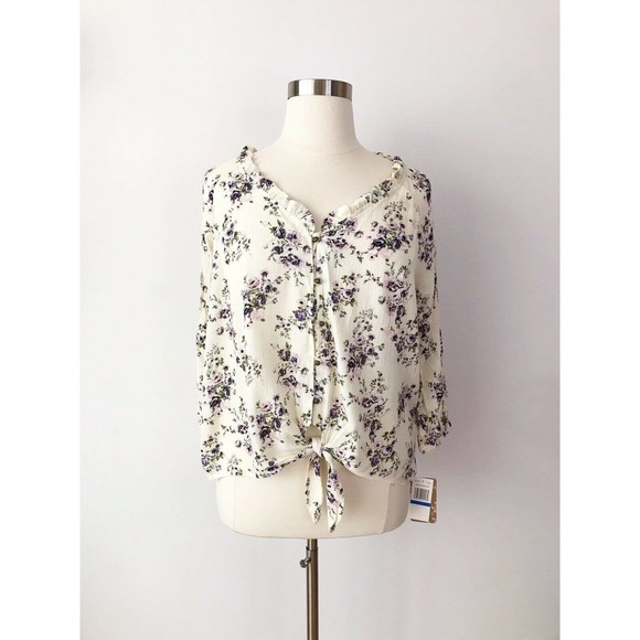Stitch Fix Mason & Belle Ruffles V Neck Purple Floral Blouse - Picture 4 of 7